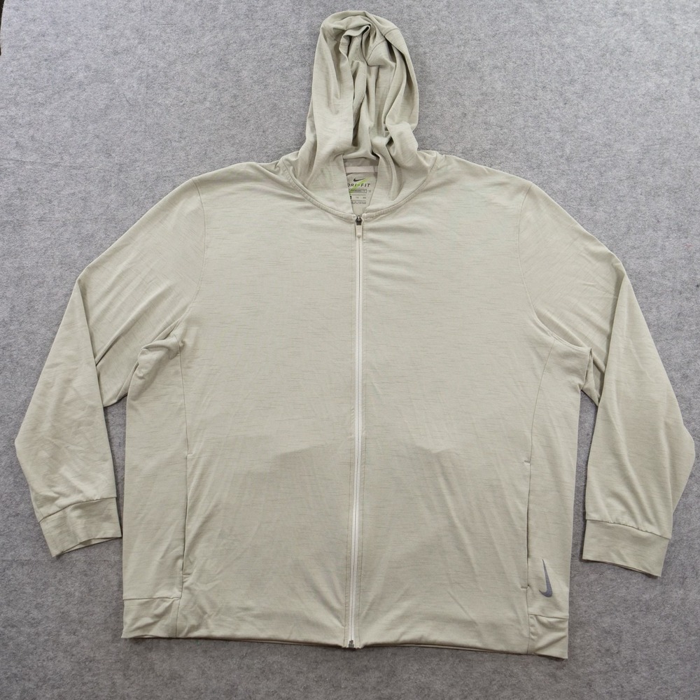 Nike Hoodie Mens 2XL Beige Dri-FIT Yoga Full Zip Jacket Heathered CZ2217-072